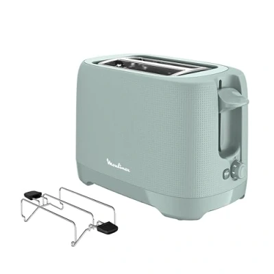 Imagen de Moulinex Morning Plus Tostador de 2 ranuras, potencia 850 W, 7 niveles tostado, calentador para panecillos, baguettes y croissants, bandeja recogemigas extraíble, piloto luminoso, LT2M13