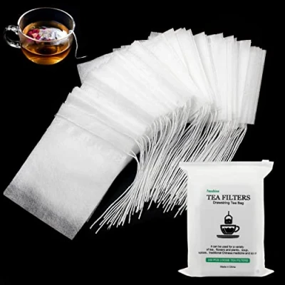 Imagen de 100 400 bolsas desechables de filtro té, algodón, vacías, con cierre cordón, para hojas sueltas (9 x 7 cm)