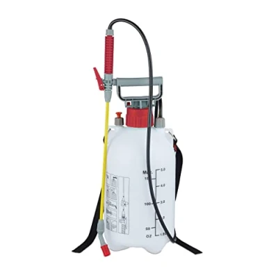 Imagen de Relaxdays Pulverizador Presión, 5 L, Riego y Protección de Plantas, Boquilla Ajustable, Escala, Rociador, Blanco/Rojo