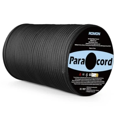 Imagen de Romon Paracord 4mm, 9 Hebras Cuerda de Nylon, 550 Escalada, Paracaídas para Toldo Exterior Supervivencia Camping Tendedero, 250kg Carga Rotura, Negro 100m