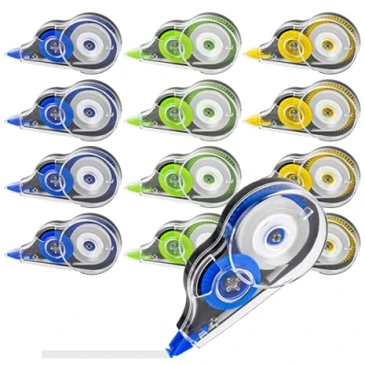 Imagen de 12 Piezas Cintas Correctoras, 12m X 5 mm Mini Corrector Cinta, Escolar con Tapa Protectora, Cinta Correctiva para útiles Escolares, Correction Tape Estudiantes
