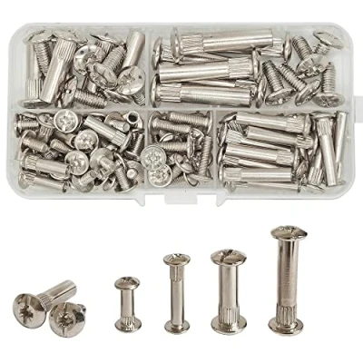 Imagen de 100 Uds (50 conjuntos) M4/M6 (16/25/35mm) Tornillos de conexión fijación muebles Pernos para Gabinete marco Juntas madera