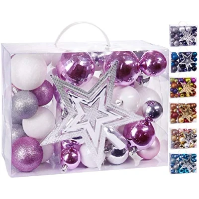 Imagen de BRUBAKER Juego de 50 Piezas Bolas Navidad con Tapa árbol Decoraciones en Rosa, Blanco y Plata
