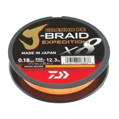 Imagen de Daiwa J Braid Expedition X8E Línea Trenzada Smash Orange 0.22mm/19.5kg (300m) Hilo trenzado