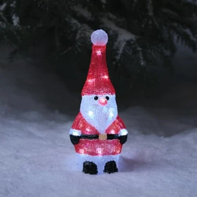 Imagen de Lights4fun Papá Noel Luminoso con 20 LED Blanco Temporizador Figura di Navidad en Acrílico de 30 cm Decoración Navideña Exterior