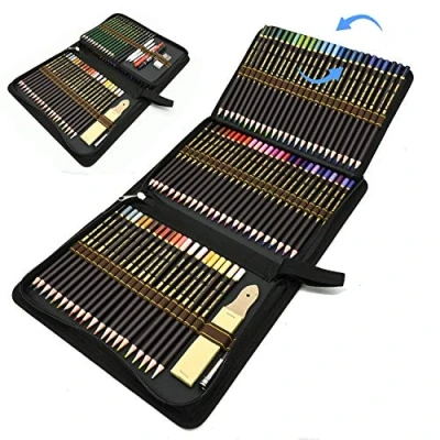 Imagen de 96pcs Lápices de Colores para Bosquejo Material dibujo Set,mejores lapices colores, Incluye Pastel,Lápices Grafito, Carboncillos, Caja Cremallera Portátil