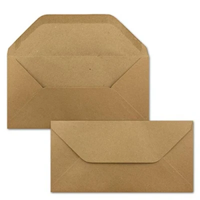 Imagen de 50 sobres de papel estraza ecológico, marrón, longitud DIN, 11 x 22 cm, adhesivo para humedecer, cierre trapezoidal, vintage NEUSER PAPIER