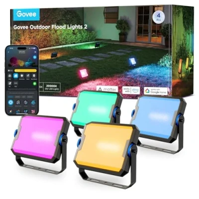 Imagen de Govee faros LED para exteriores 2, RGBIC con luz blanca fría y cálida, funciona Alexa, Google Home, Matter, 50+ escenas, de jardín impermeables IP66, paquete 4