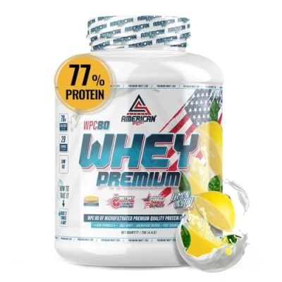 Imagen de AS American Suplement Premium Whey Protein Proteína de Suero Leche Aumentar Masa Muscular Alta Concentración WPC80 Kyowa Quality® (2 kg, Choco Blanco con Gofre)