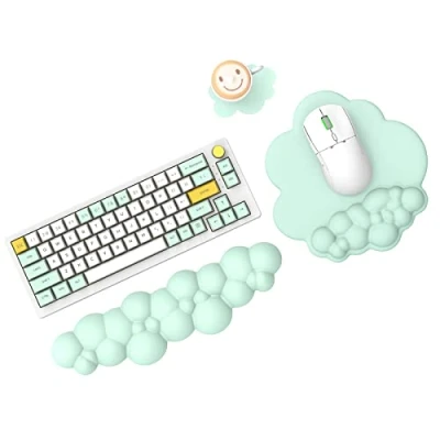 Imagen de MAMBASNAKE Cloud Mouse Pad y teclado reposamuñecas con posavasos, cómodo cojín de espuma viscoelástica para muñeca base antideslizante, ergonómico fácil escribir, color verde