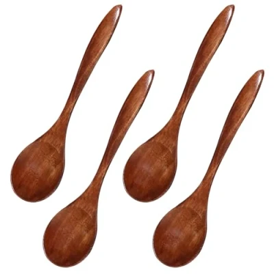 Imagen de Juego de 4 cucharas madera, cocina, utensilios madera natural, té adecuadas para beber café, y sopa