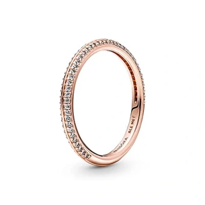 Imagen de PANDORA ME Anillo con engaste pavé chapado en oro rosa de 14 quilates circonitas cúbicas transparentes, talla 48