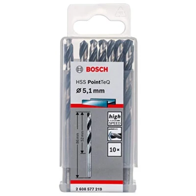 Imagen de Bosch Professional 10 brocas helicoidales HSS PointTeQ, para metal, 5.1 x 52 86 mm, accesorio de taladro