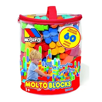Imagen de MOLTO Bolsa de Bloques 60 Piezas para Preescolar Juguete Educativo Construcción Niños y Niñas Juego Construccion CREA construye