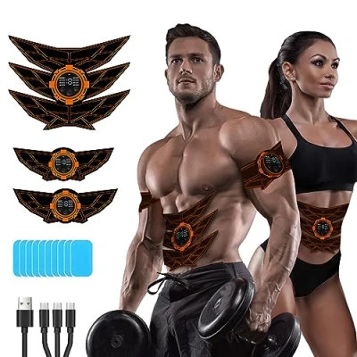 Imagen de SEVEKO Abdominales Electroestimulacion, Electroestimulador Muscular Abdominales, EMS Cinturón Abdominal, 8 Modos y 15 Intensidades, 10 Hidrogeles de Repuesto （Naranja）