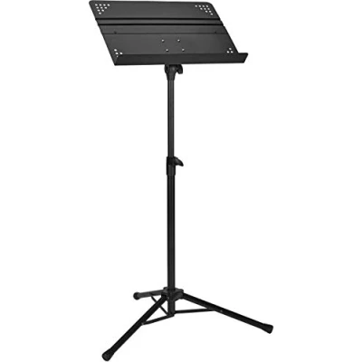 Imagen de Amazon Basics Pupitre de Partituras Orquesta Plegable Profesional, Altura Ajustable 64 a 110,5 cm, Uso Pie y Sentado, Base Trípode, Compacto Transportable Negro