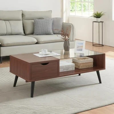 Imagen de Mesa de centro markaryd con cajón aglomerado/cristal [en.casa]