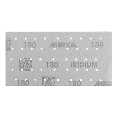 Imagen de Mirka Iridium papel de lija Premium 93x180mm cierre adhesivo 45 agujeros, grano 180, 50 piezas/Para lijar laca, masilla, imprimación, madera, acero, materiales minerales, plásticos