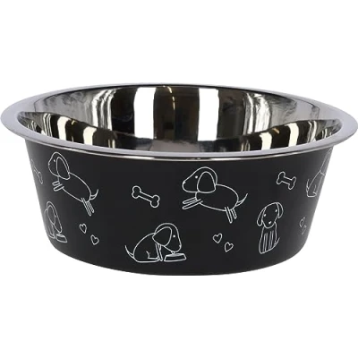 Imagen de Kerbl Pet Cuenco de acero inoxidable, aprox. 1800 ml, color negro con diseño