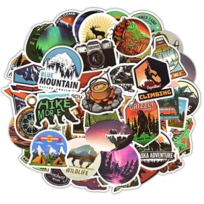 Imagen de Aventura al aire libre Pegatinas, 50 PCS Impermeables Viaje Pegatinas Calcomanías Vinilo Adhesivos Sticker para Equipaje, Portátil, Botella de agua, Coche, Guitarra, Patineta, Bicicleta, Motocicleta