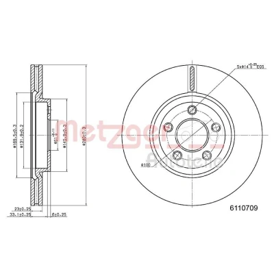 Imagen de METZGER 6110709 Disco de freno Eje delantero 280 23 5 100 ventilación interna barnizado, Lijado en cruz CHRYSLER: PT Cruiser Familiar
