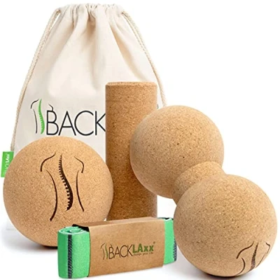Imagen de BACKLAxx ® Rodillo masaje muscular de corcho rulo muscular, pelota masaje, duobola para la fascia libre sustancias nocivas y antibacteriano incl. vídeos aplicación roller