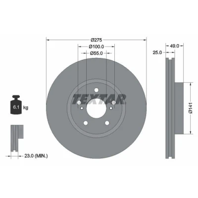 Imagen de TEXTAR PRO 92173103 Disco de freno 275 25 05/07 100 ventilación interna revestido sin perno sujeción rueda, buje rueda