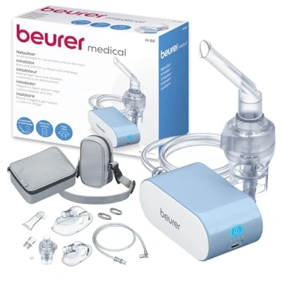 Imagen de Beurer IH 60 Nebulizador, silencioso y portátil con batería, inhalador tecnología de aire comprimido del compresor para uso en resfriados, asma otras enfermedades respiratorias
