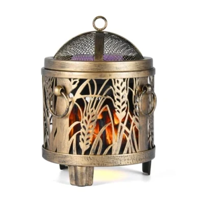 Imagen de Makimoo quemadores eléctricos de hierro fundido cera, quemador aceite, calentador lámpara aceite luz nocturna para la decoración del hogar (Chimenea Marrón)