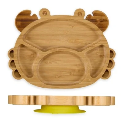 Imagen de Relaxdays Plato para Bebés con Ventosa Cangrejo, Vajilla Infantil 4 Compartimentos, Niños, Libre de BPA, Natural, Bambú, 3 x 24 18 cm