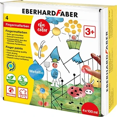 Imagen de Eberhard Faber 578802 pinturas de dedos EFA Color, 4 colores metalizados 100 ml cada uno, no tóxicas para niños