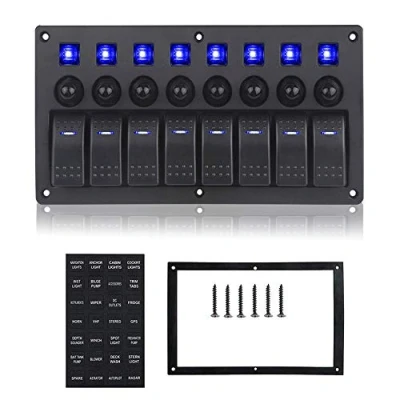 Imagen de Geloo Panel de Interruptores 8 Gang, 12V 24V Basculantes Barco con Circuito Protección Sobrecarga para Coche Campera Marina RV