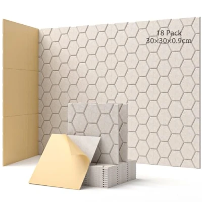 Imagen de 18 placas acústicas autoadhesivas, absorbentes de sonido, 30 x 0,9 cm, aislamiento acústico pared, paneles acústicos para decoración juegos, oficinas, estudios,