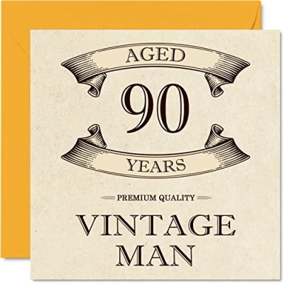 Imagen de Tarjetas vintage de 90 cumpleaños para hombres, años, divertida tarjeta abuelo, papá, marido, tío, hermano, 145 mm x mm, felicitación