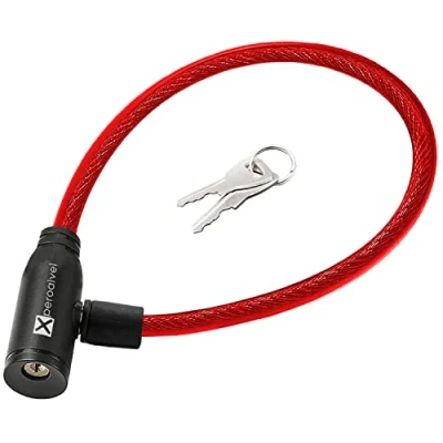 Imagen de candado para patinete electrico de cable con llaves acero 60 cms antirrobo candados patinetes electricos (Rojo)