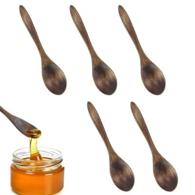 Imagen de Wooden Honey Spoon, Pack of 5 Handmade Spoons, Small Natural Nanmu Soup Mixing, Stirring, Cooking, Spoon for Hot Chocolate, Honey, Coffee, Tea, Kitchen Accessorie