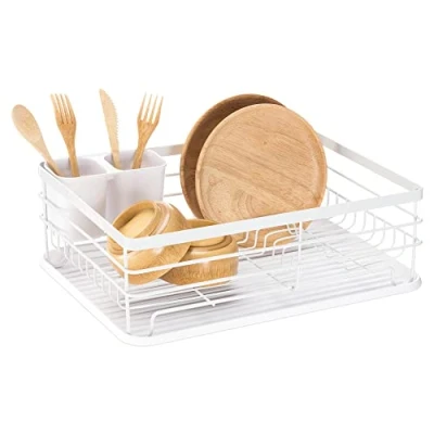 Imagen de Navaris Escurreplatos de cocina con bandeja Escurridor platos cesto para cubiertos Cesta secar tazas vasos ollas 41.5 x 30.5 14 CM