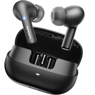 Imagen de TOZO E2 Auriculares Inalámbricos Bluetooth 32 EQs App, Inalambricos 5.3, 10mm Controladores, 32H Reproducción Graves potentes, 2 Mics Clara Llamada, Ajuste Cómodo Nergo