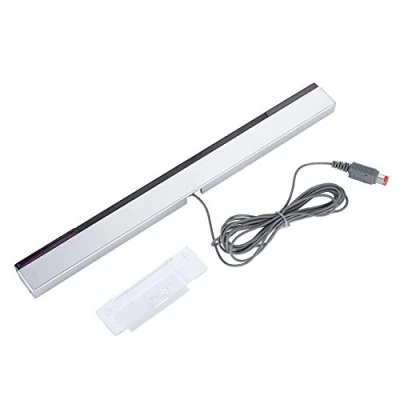 Imagen de ASHATA Barra de Sensores Infrarrojos con Cable para Nintendo Wii/para Wii U Consola, Inalámbrico Sensor Movimiento Rayos, Soporte Transparente (Plateada)