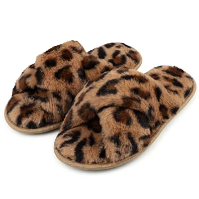 Imagen de riemot Zapatillas de felpa para mujer, estampado leopardo, 36/37 EU