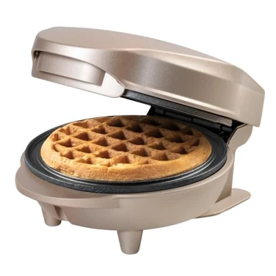 Imagen de Bestron mini gofrera, Gofrera muñeco de nieve con revestimiento antiadherente, para fiestas cumpleaños infantiles, celebraciones familiares, Pascua o Navidad, diseño retro, 550 vatios, color: Beige