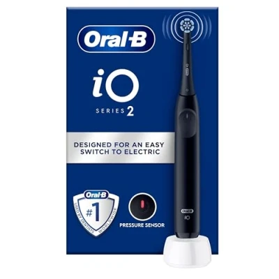Imagen de oral B iO cepillo de dientes eléctrico negro para adultos, 3 modos limpieza, suave encías, flexible, accesorios, repuesto, cargador