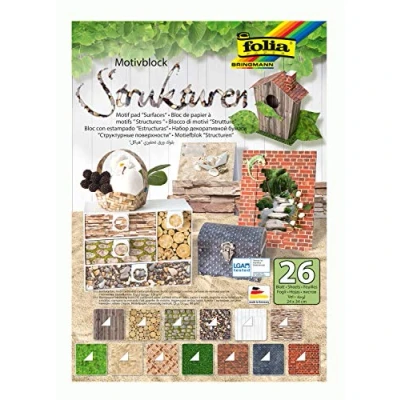 Imagen de folia 48149 Bloc de diseño estructuras, 24 x 34 cm, 26 hojas surtidas, 13 270 g/m² y papel 80 g/m², para diversas manualidades