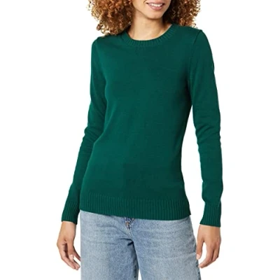 Imagen de Amazon Essentials Jersey en Algodón de Cuello Redondo (Disponible Tallas Grandes) Mujer, Verde Oscuro, S