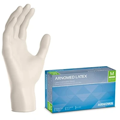 Imagen de ARNOMED guantes de latex talla M, blancos, 100 unidades/caja, sin polvo, desechables, XS, S, L y XL, caja desechables