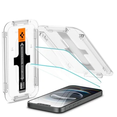 Imagen de Spigen Glas.tR EZ Fit Protector Pantalla para iPhone 16e, 14, 13, 13 Pro, 2 Unidades, Protección del Sensor, Alta Definicion, Dureza 9H