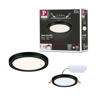 Imagen de Paulmann 79960 Panel LED empotrable Areo IP44 118mm, redondo, incl. 1x6,5W, blanco cálido, negro, plástico, sistema de iluminación, 3000K