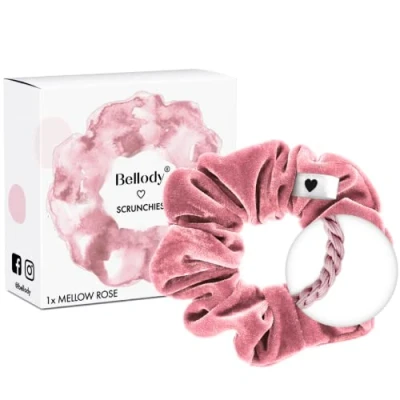 Imagen de Bellody® Scrunchies Terciopelo suave y aterciopelado, agarre fuerte, aspecto de terciopelo, colores exclusivos (1 unidad, rosa melosa) Coletero Scrunchie en