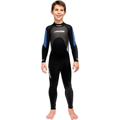Imagen de Cressi Morea Jr Monopiece Wetsuit 3mm Traje de Buceo Neopreno, Unisex Youth, Negro/Azul/Gris, XL (13/14 años)