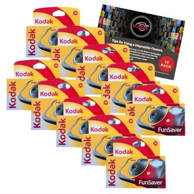 Imagen de Clikoze Paquete múltiple de cámaras desechables: incluye 10 unidades Kodak Funsaver un solo uso 35 mm con 39 exposiciones y tarjeta consejos fotografía